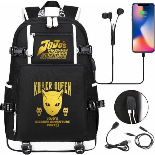 Jojo Bizarre Adventure School Backpack Anime Knapsack Rucksack Travel Bags Large Waterproof Multifunction USB Charging Backpack