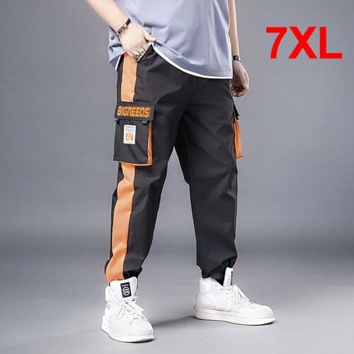 Streetwear Cargo Pants Men Fashion Orange Side Patchwork Pant Baggy Joggers 7XL Plus Size Sweatpants Fashion Trousers Male HA019