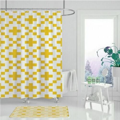 Nordic shower curtain geometric yellow block shower curtain bathroom bathtub cover oversized wide LZGH5