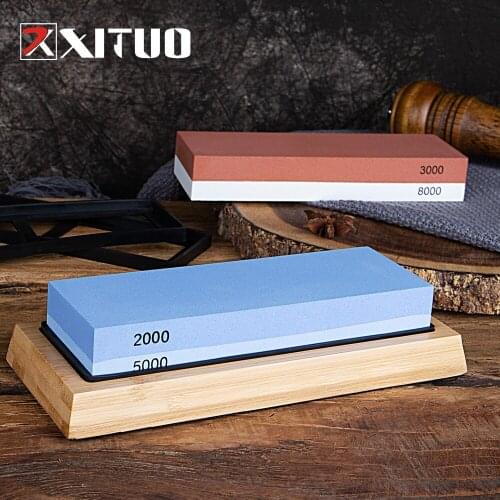 XITUO Sharpening Stone 2 Side Grit 5000/10000 Waterstone Kitchen Knife Sharpener with Non-Slip Bamboo Base Knife Polishing Kit