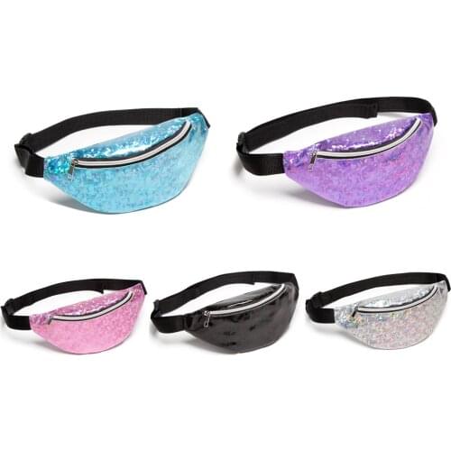 Ladies Laser Glass Floral Outdoor Belt Bag Waterproof Large Capacity Multi-Purpose Girl PU Leather Sequined Shoulder Bag