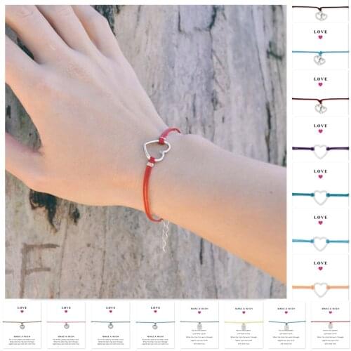 Girls Friendship Statement Engagement Wedding Bridesmaid Silver Charm Adjustable Make a Wish Heart to Heart Bracelets for Women
