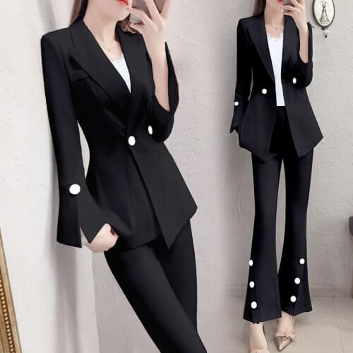 2021 Spring Autumn Two Piece Set Women New Fashion Solid Blazer Jacket Coats and Casual Pants Office Lady Uniform Suit D133