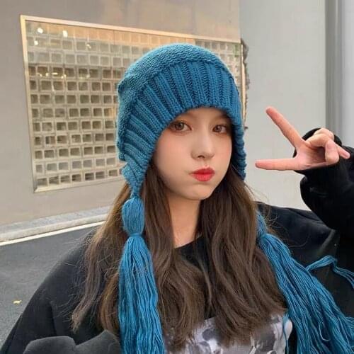 Winter Warm Tassel Knit Hat Harajuku Women Skullies Knitted Fashion Warm Thick Cap Autumn Hip Hop Beanies Cap for Women