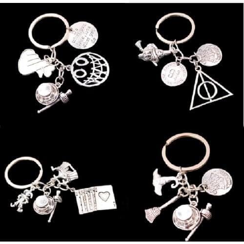 1pcs Hip Hop Rock Street Style Magician Keychain DIY Charm Witch Magic Hat Scepter Playing Card Key Ring Metal Jewelry Crafts