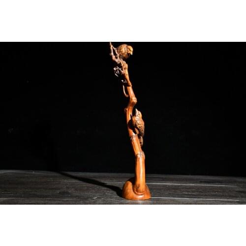 11" China Lucky Seikos Boxwood Magpie statue Magpie standing on plum tree branch Implication Happy brow Good things come