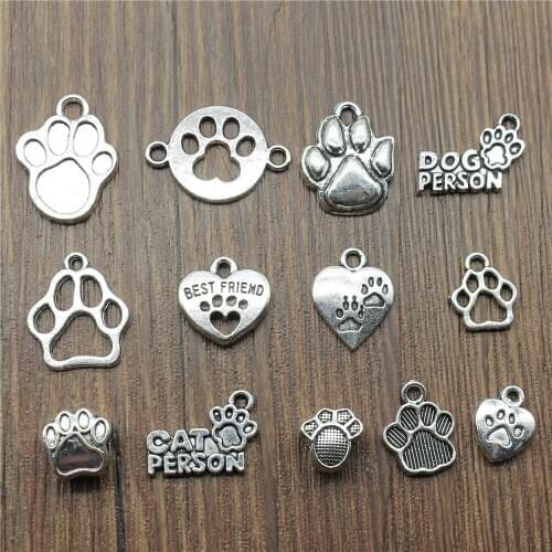 20pcs Paw Charms Antique Silver Color Dog Paw Pendant Charms Cute Cat Paw Charms For Jewelry Making DIY Craft