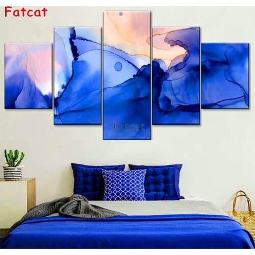 5 Panel Blue Watercolor Abstract diamond painting cross stitch Full Square/Round diamond embroidery Crystal Amazing Lands PP2556