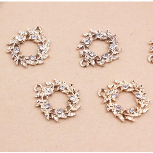 50pcs/lot 20*20mm New Arrival Gold Color Olive Branch Laurel Wreath Zinc Alloy Charm Pendant For Jewelry Makings