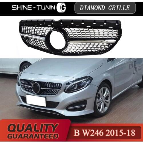 Diamond Grille Black Silver For B Class W246 Front Bumper Racing Grill 2015-2018 B180 B200 B250 B220 Car Styling
