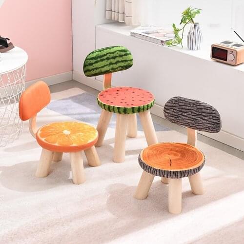 Sillon Niños Child Adult Cloth Art Solid Wood Backrest Small Stool Fruit Creative Household Living Room Shoe Round Bench Chair