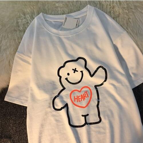 Printing T-shirt Summer Short-Sleeved Round O-Neck Mens Fashion Loose Cotton All-match Style INS Lovers Student BF