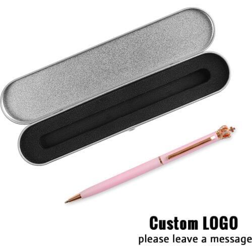 Engrave Your Name Crystal Crown Ballpoint Pen Metal Students Writing Stationery Pens For Gifts Laser Custom Logo With Gift Boxes