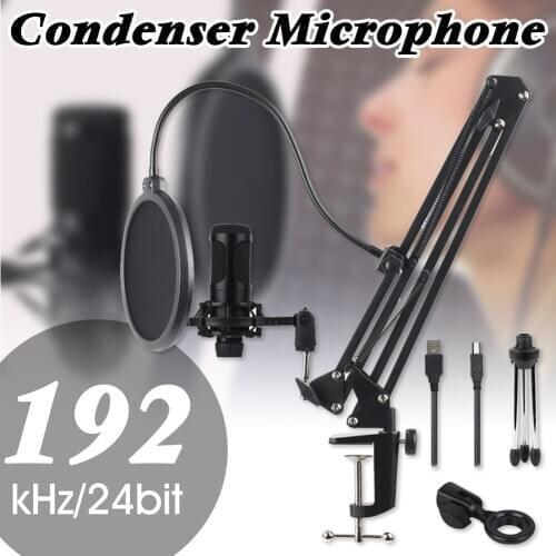 USB Microphone Cardioid Desktop Computer Microphone with Boom Stand Pop Filter Shock Mount Compatible For Win/Mac for Recording