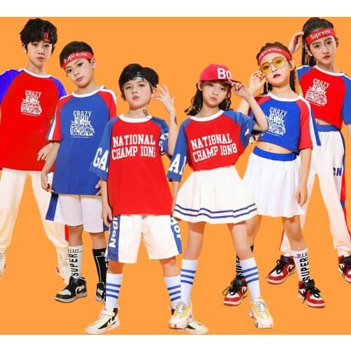 Hip hop cool jazz dance costume hip hop suit childrens summer Stage Dance Costume group performance