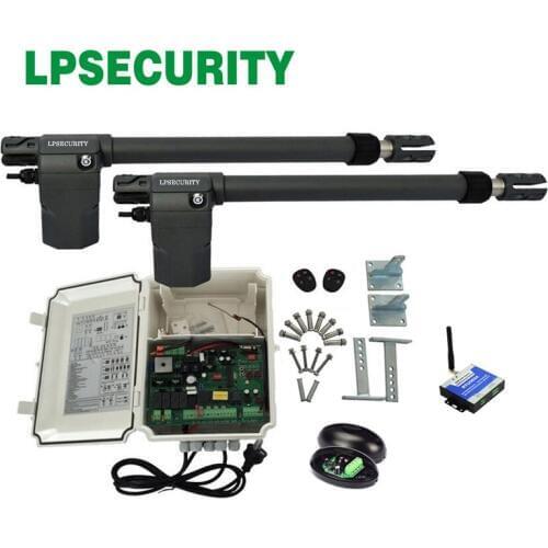 LPSECURITY 220V swing arm heavy duty swing gate operator kit con gsm door opener,alarm light,photocells y 4transmitters optional