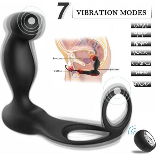 USB Rechargeable Male Prostate Massage With Ring Remote Control Anal Vibrator Silicon Sex Toys For Men Butt Plug Penis Training
