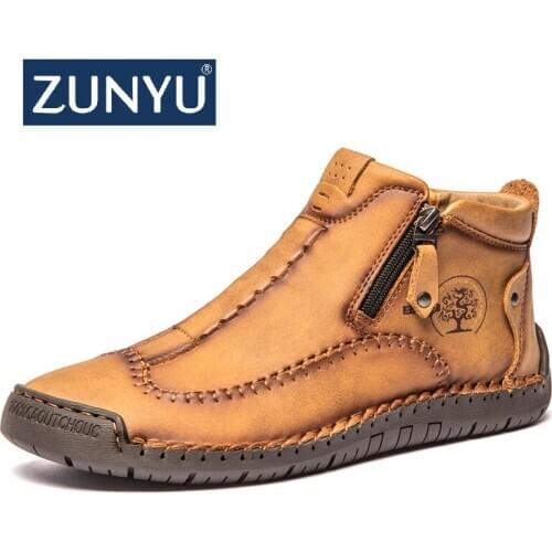 ZUNYU Mens Ankle Boots Handmade Leather Mens Western Boots Classic Fashion Mens Motorcycle Boots Outdoor Mens Work Shoes