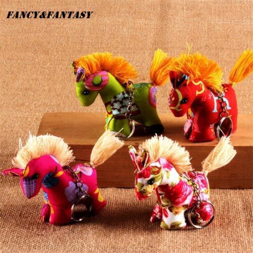 Fancy&Fantasy Vintage Handmade Colored Key chain Cloth Jewelry Ethnic Cartoon Colorful Animal 3D Keyring Creative Gift Keychain