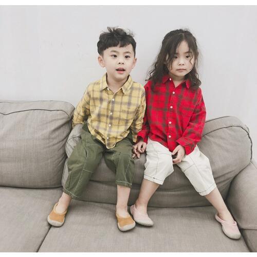 Brand New Baby Boys and Girls Plaid Shirt Children Clothing Kids Cotton Long Sleeve Tee Shirt Toddler Girls Casual Top Tees 2-7Y