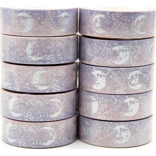 New 10pcs/set 15MM*10M Gold Foil Moon Lunar Eclipse Designs Washi Tape Wide Sticky Adhesive Tape Scrapbooking Decorative Tape