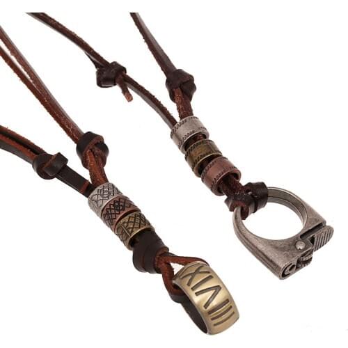 Retro Punk Mens Leather Rope Necklace Mens Lighter Cross Double Pendant Necklace Mens Accessories