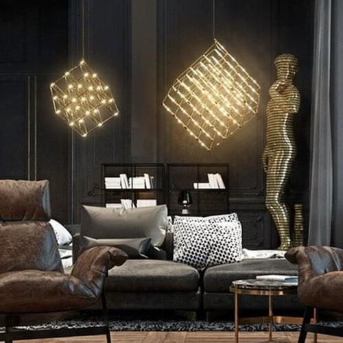 Post modern creavtive stainless steel LED pendant light fixture norbic home deco restaurant square light cube pendant lamp