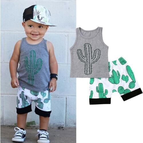 Dropshipping 2Pcs Toddler Baby Boy Outfits Clothes Cactus T-shirt + Shorts Summer Clothing