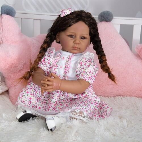 Realistic Vinyl Baby Girl Doll - Reborn 22 inch African American Doll - Black Curly Hair Kids Birthday Gift Festival Present