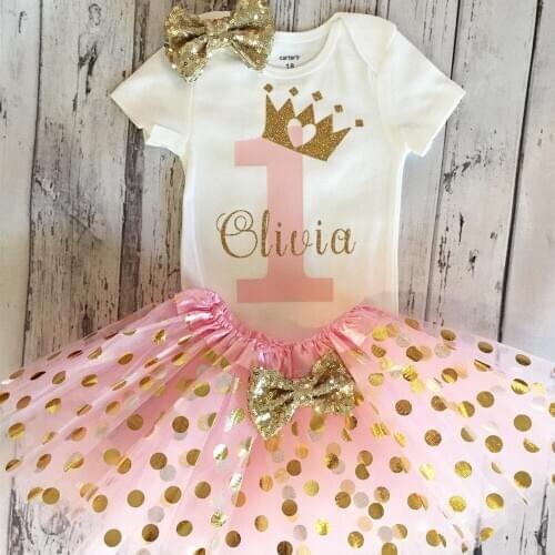 Pink Princess 1st Birthday Personalized outfit, 1st Birthday personalized Bodysuit, Onesies Tutu Set, Birthday Outfit Set
