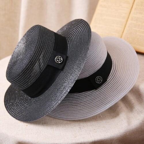 Summer Wide-brimmed Sun Hat Female Vacation Beach Visor Cap Elegant Flat Top Sunscreen Hat M Letter Fashion Straw