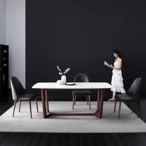 Nordic black walnut modern minimalist rock plate dining table chair combination simple light luxury style villa