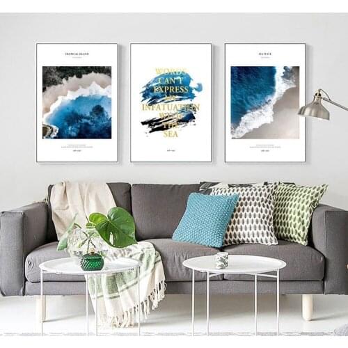 Modern Nordic Abstract Color Canvas Painting Blue Sea Ocean Wave Beach Landscape Poster Home Bedroom Wall Art Decor Pictures