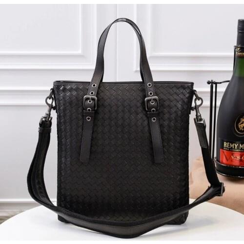 New Men Cowskin Woven Handbag Fashion High Quality Luxury Casual Cowhide Genuine Leather Large Capacity Designer Shoulder Bag