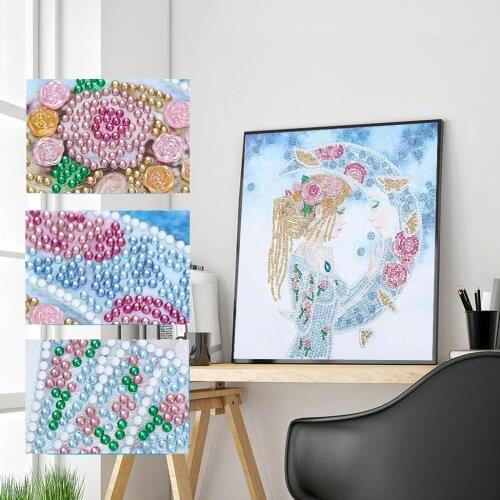 Luminous Diamond Painting Kit for Adults Diamond Painting Special Shaped Partial Drill Girl on Moon Diamond Art for Decoration