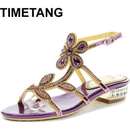 TIMETANG 2021 Summer Sandals Sweet Crystal Flower Women Sandal Pumps, Plus Size Woman Shoes Colorful Diamond Buckle Sandal Women