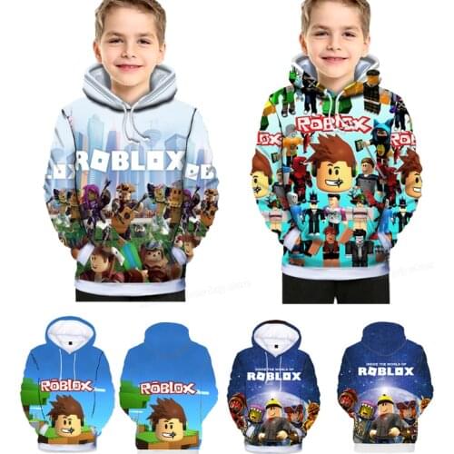 Robloxs Sweatshirts Children Hoodie Pullovers Drawstring Streetwear Kid Boy Cartoon Hooded Jacket Unisex Autumn Casual Tops