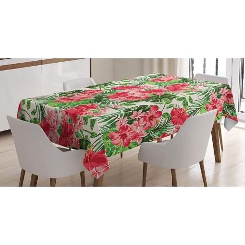 Tropical Botanic Flowers Leaves Ivy Island Hawaiian Image, Rectangular Table Cover for Dining Room Kitchen Décor