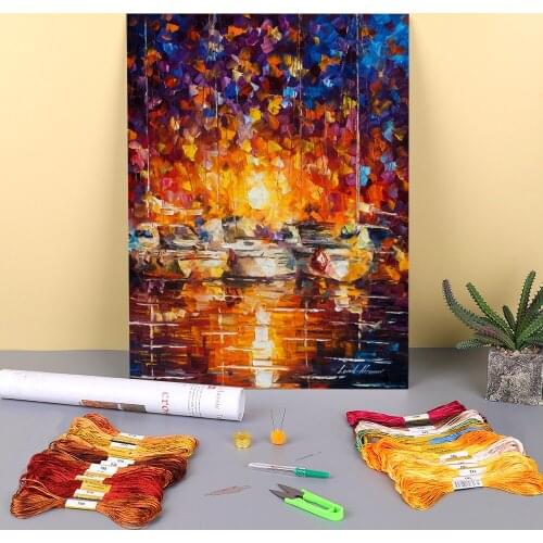 Movement The Sea Printed Water-Soluble Canvas 11CT Cross-Stitch Embroidery Complete Kit DMC Threads Hobby Craft Mulina