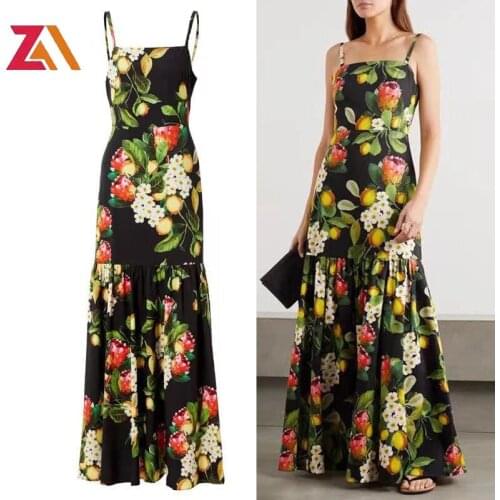 ZALady Designer Runway Maxi Dresses Women Clothing Summer Sexy Black Party Evening Beach Bohemia Floral Long Strap Dress Vestido