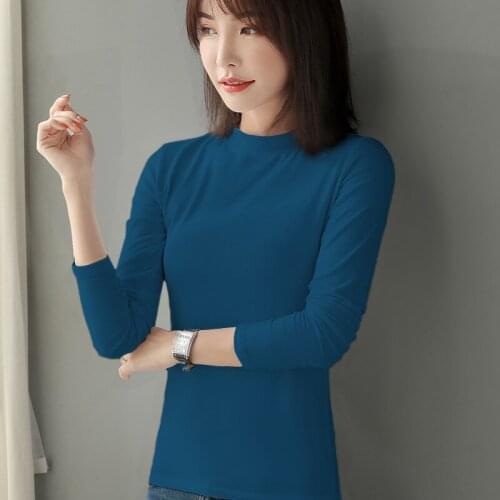 Women Soft Cotton T-shirt V-NECK Solid color Lady Tees Long Sleeve Winter&autumn Womens clothing All match Female T-shirts