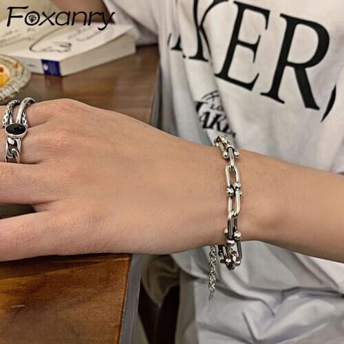 Foxanry Minimalist 925 Sterling Silver Thicken Chain Bracelets for Women New Fashion Vintage Punk Hiphop Party Jewelry Gifts