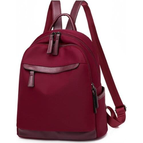 Women Backpack Oxford Cloth Waterproof Solid Color Rucksack Zipper Schoolbag Pack with Earphone Jack Teen Girls Mochila Bags