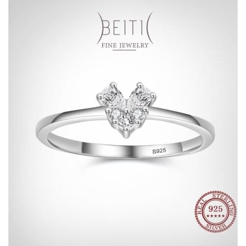 Beitil Fine Heart Genuine 925 Sterling Silver Clear Zircon Finger Ring For Women Wedding Engagement Fine Female Jewelry