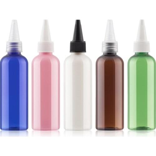 100ML Empty Plastic Squeeze Bottle PET Liquid Lotion Refillable Needle Bottle Clear Pink Green Blue Amber Cosmetic Container