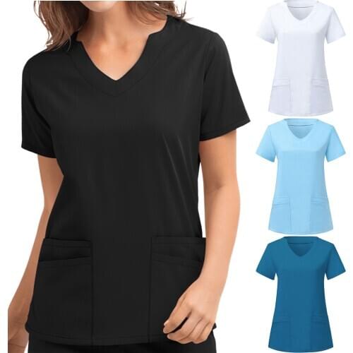 2021 Women Short Sleeve V-neck Tops Nursing Working Uniform T-shirts Plus Size Short Sleeve For Women Fashion Nurse Uniform