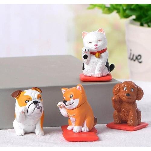 4Pcs Cartoon Cat Dog Display Mold Desktop Figurines Landscaping Model Ornaments