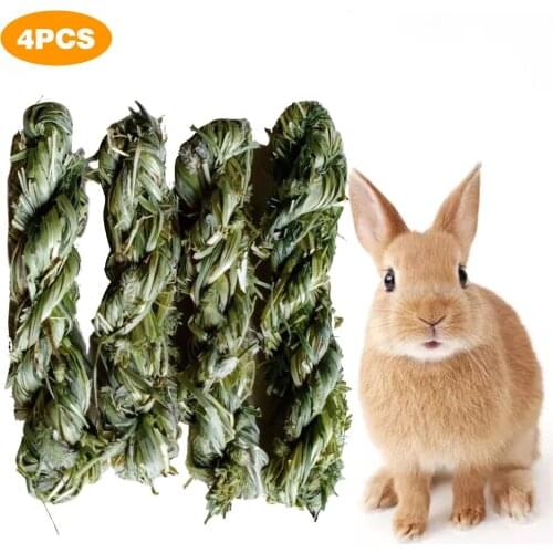 4pcs Timothy Grass Rabbit Chew Toy Hand-made Small Animal Play Chew Molars Grass Stick Toy For Rabbits Hamster Guinea Pigs
