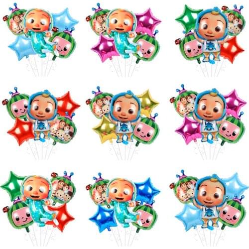 5pcs/set CoComelon Children Birthday Decoration Foil Balloon Cartoon Boy Family Watermelon Aluminum Film Balloon Party Balloons