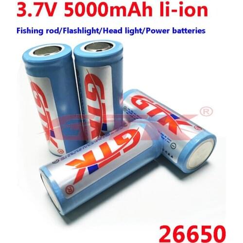 50pcs/lot lithium 3.7v 5000mah li-ion battery 26650 5000mah 25A - 75A for Fishing rod/Flashlight/Head light/radio